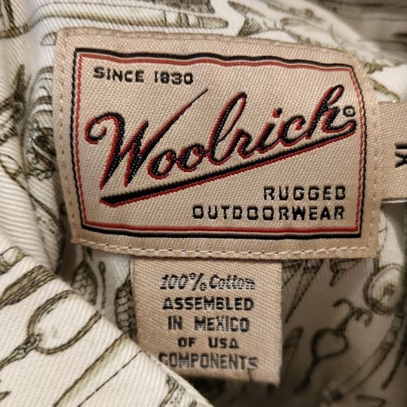 Woolrich Fishing Print Button Down Shirt Cotton XL Green Nature Hiking F… - Picture 6 of 6